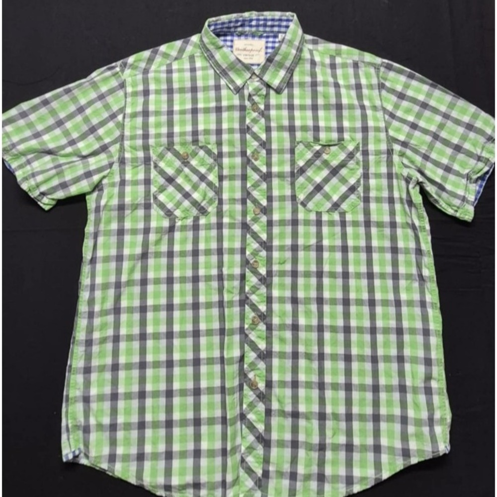 Weatherproof Vintage men's green plaid button‎ down short sleeve pocket shirt XL